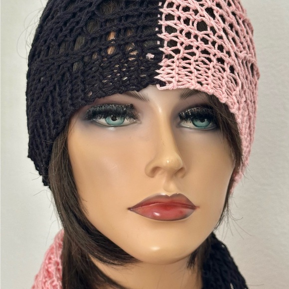 Hand Knits 2 Love Cotton Headband Bandana Scarf Lace Tassels Designer Black Pink main image 4